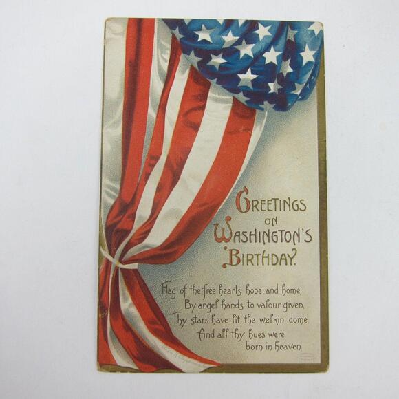 Postcard George Washington Birthday Flag Patriotic Embossed Antique Unposted - Picture 6 of 10